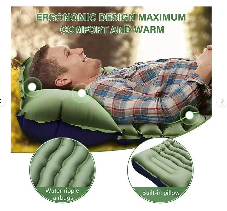 Camping Sleeping Pad, Ultralight Camping Mat with Pillow Built-in Foot Pump Inflatable Sleeping Pads Compact for Camping