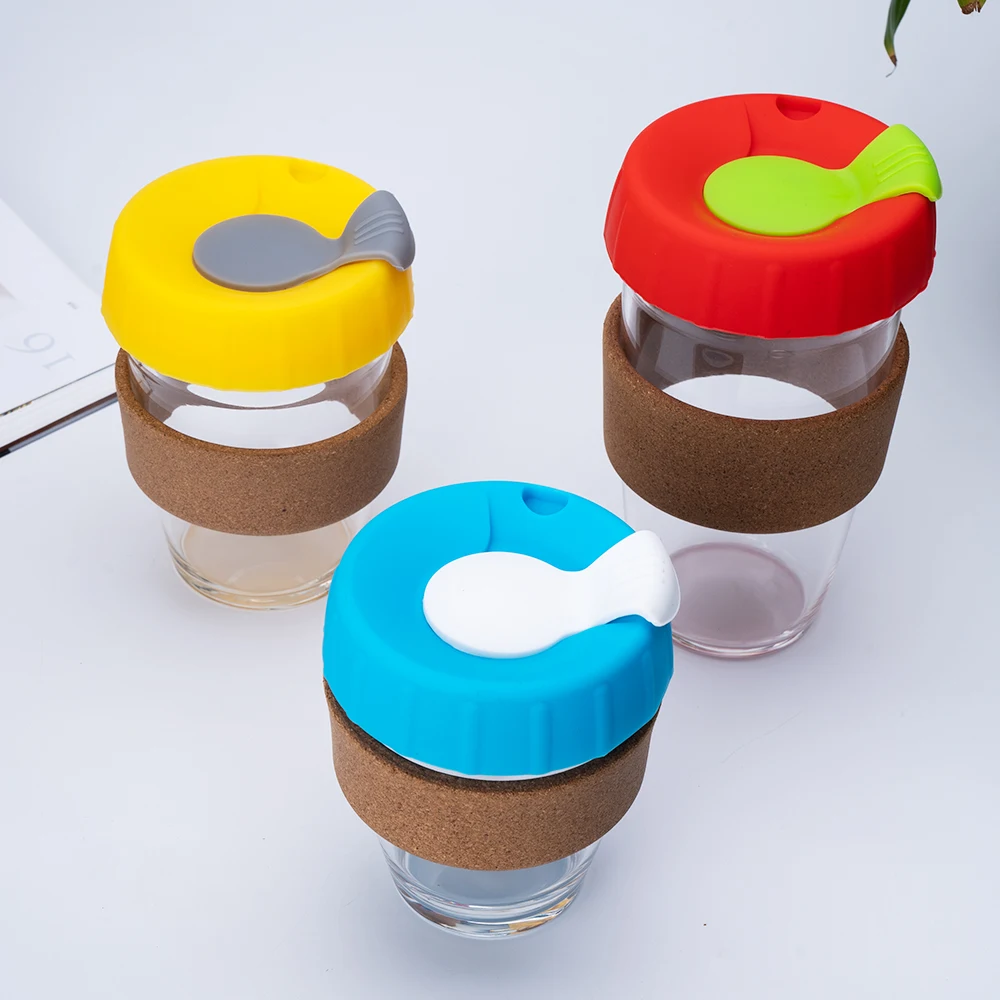 12 oz Custom Personalized Glass Water Cup Heat Resistant Silicone Glass Coffee Cup with Lid and Sleeve