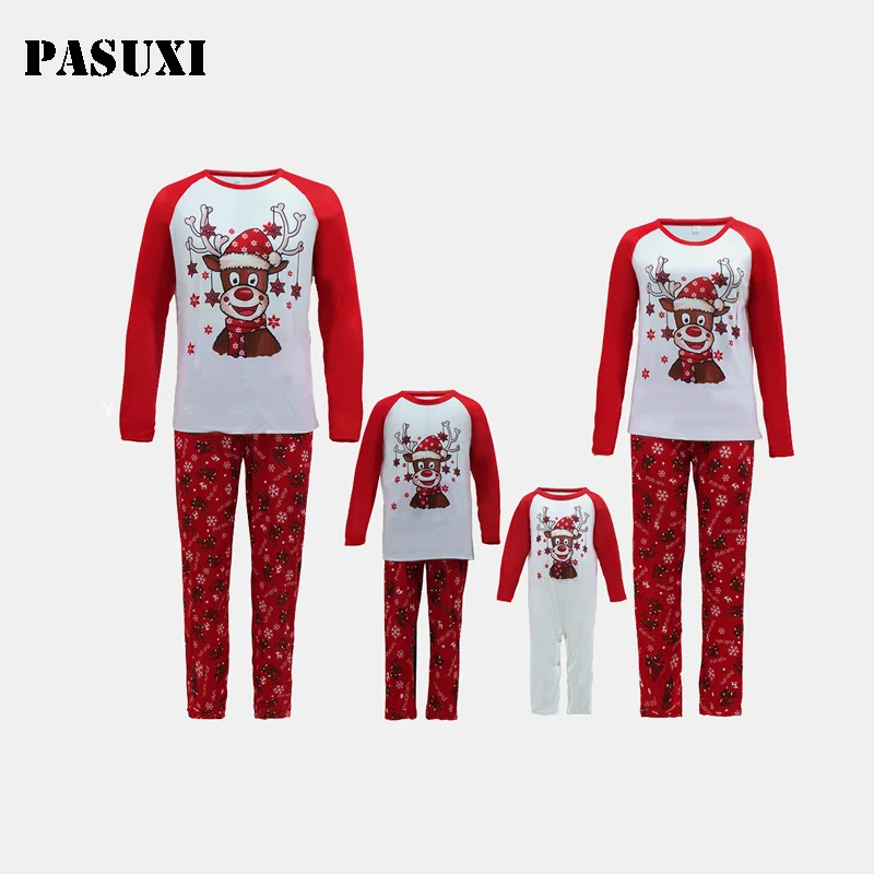 PASUXI Wholesale Custom New Christmas Family Pajamas Suit Print Full Length Holiday Deer Pajama Sets