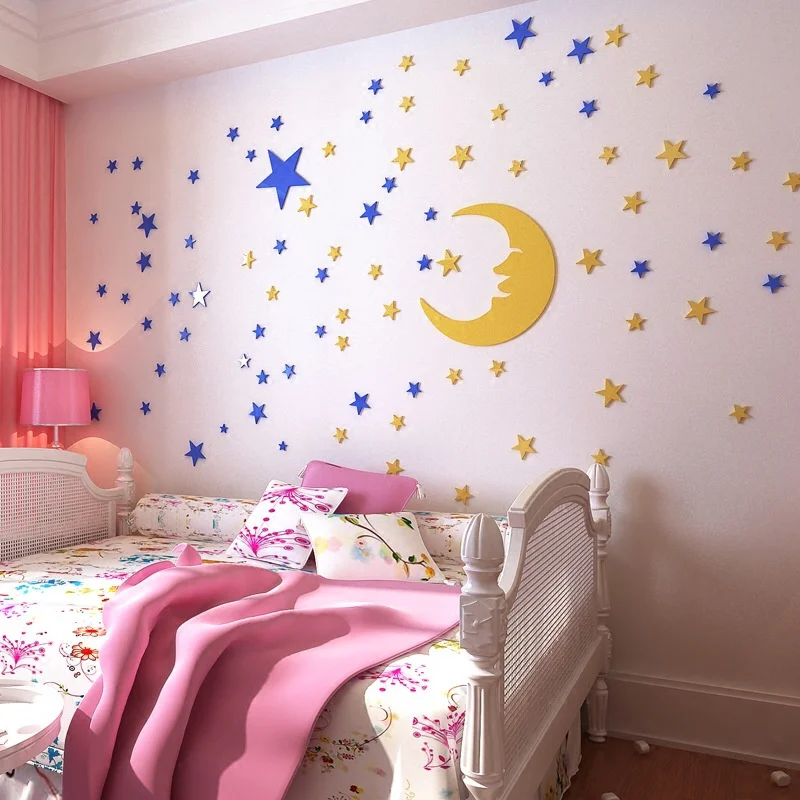 3D DIY Star Moon Mirror Wall Sticker Home Decoration Decal for Bedroom Living Room Wallpaper Mural