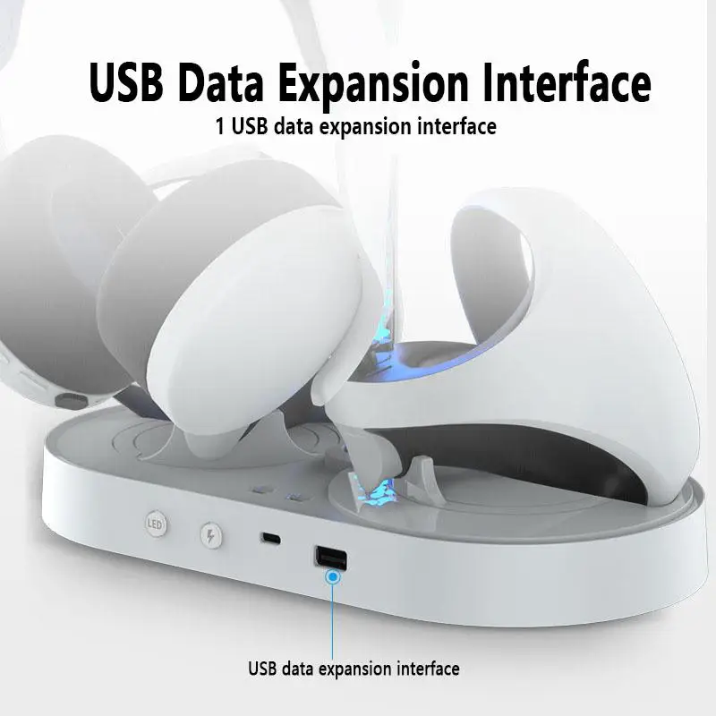 For PSVR2 Rainbow LED Charging Dock PS5 VR Controllers Charger stand with Helmet Headphone Storage Rack