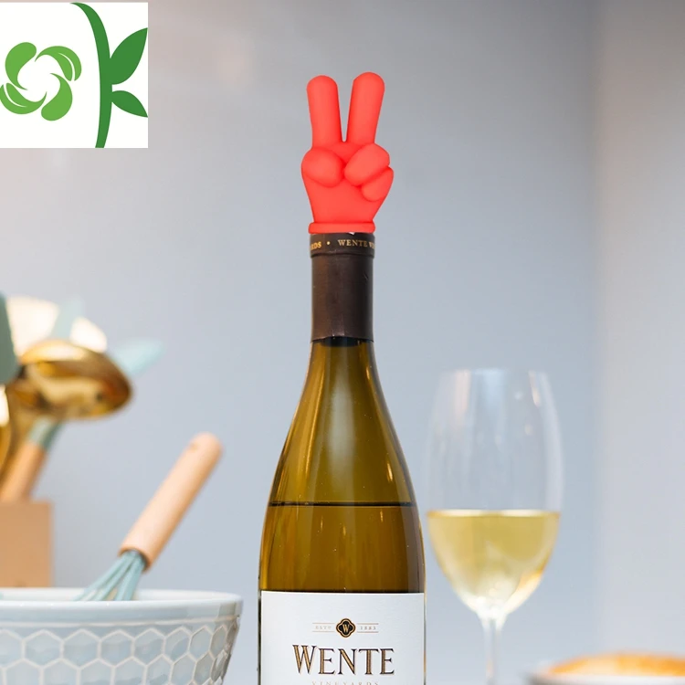 OKSILICONE Solid Color Funny 3D Finger Shape Silicone Wine Stoppers to Keep Beer Fresh
