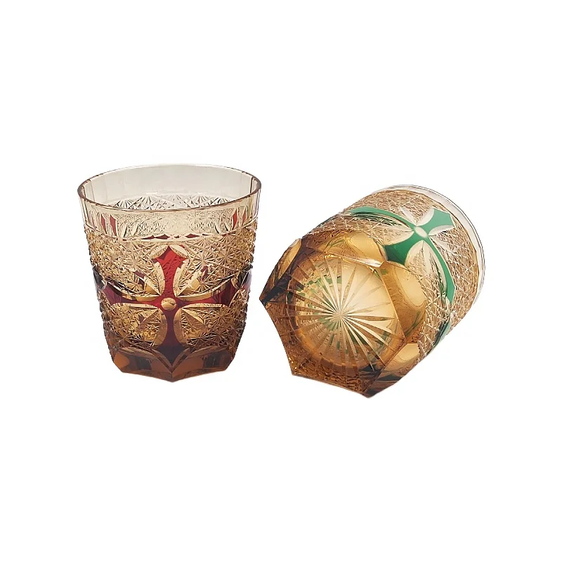 luxury handmade crystal cylinder round amber whisky glass tumbler