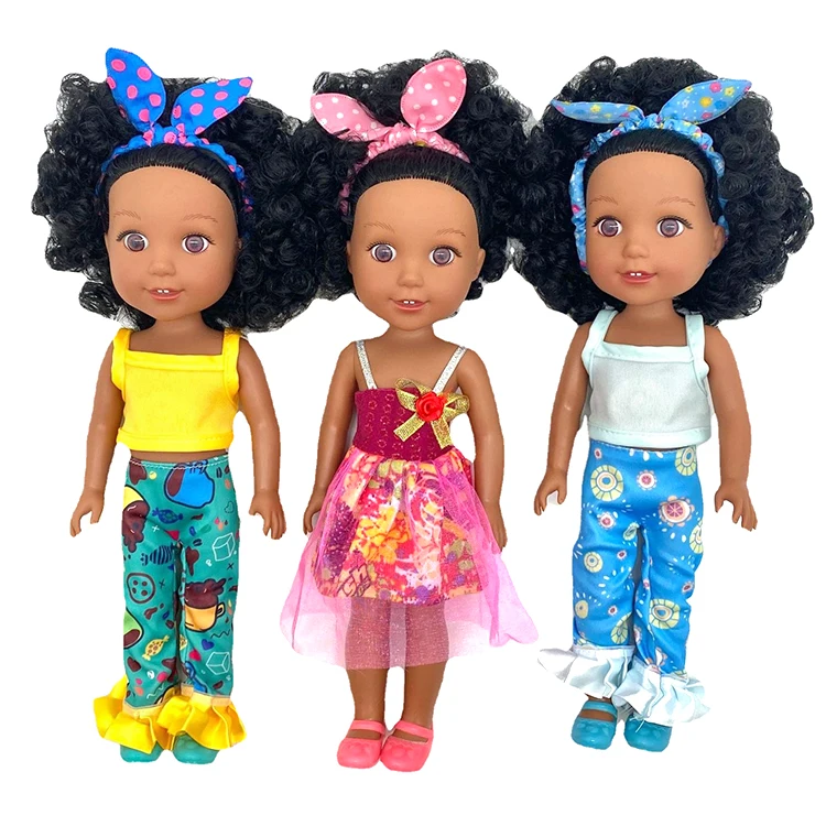 Wholesale Custom Fashion Kids 14 Inch Silicone Toy African American Vinyl Black Girl Baby Dolls with Curly Hair