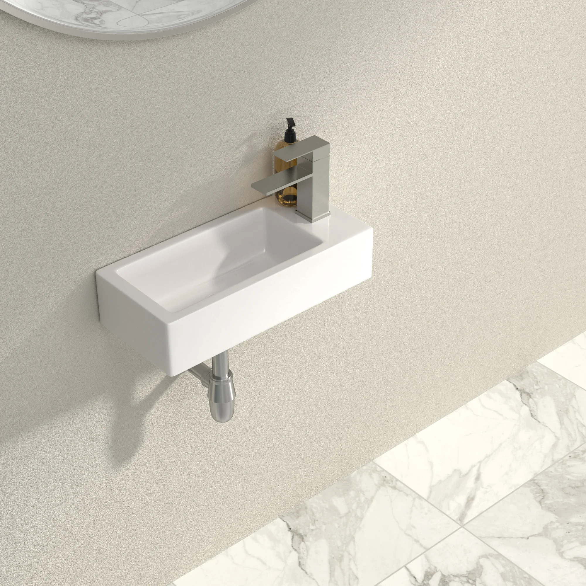 15 inch Small Bathroom Sink Wall Mounted Bathroom Sink Rectangle Ceramic Wash Basin Right Hand (Right Hand)