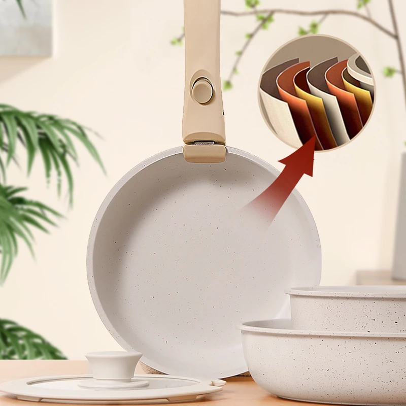 Nordic fashion minimalism style nonstick double thicken bottom healthy removeable detachable handle pan and pot cookware set