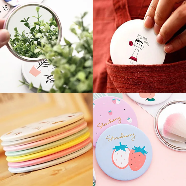 Promotional Pattern Printed Small Cute Round Plastic Pocket Cosmetic Mirror/ Custom OEM Pocket Cosmetic Mirror for Kids Gift