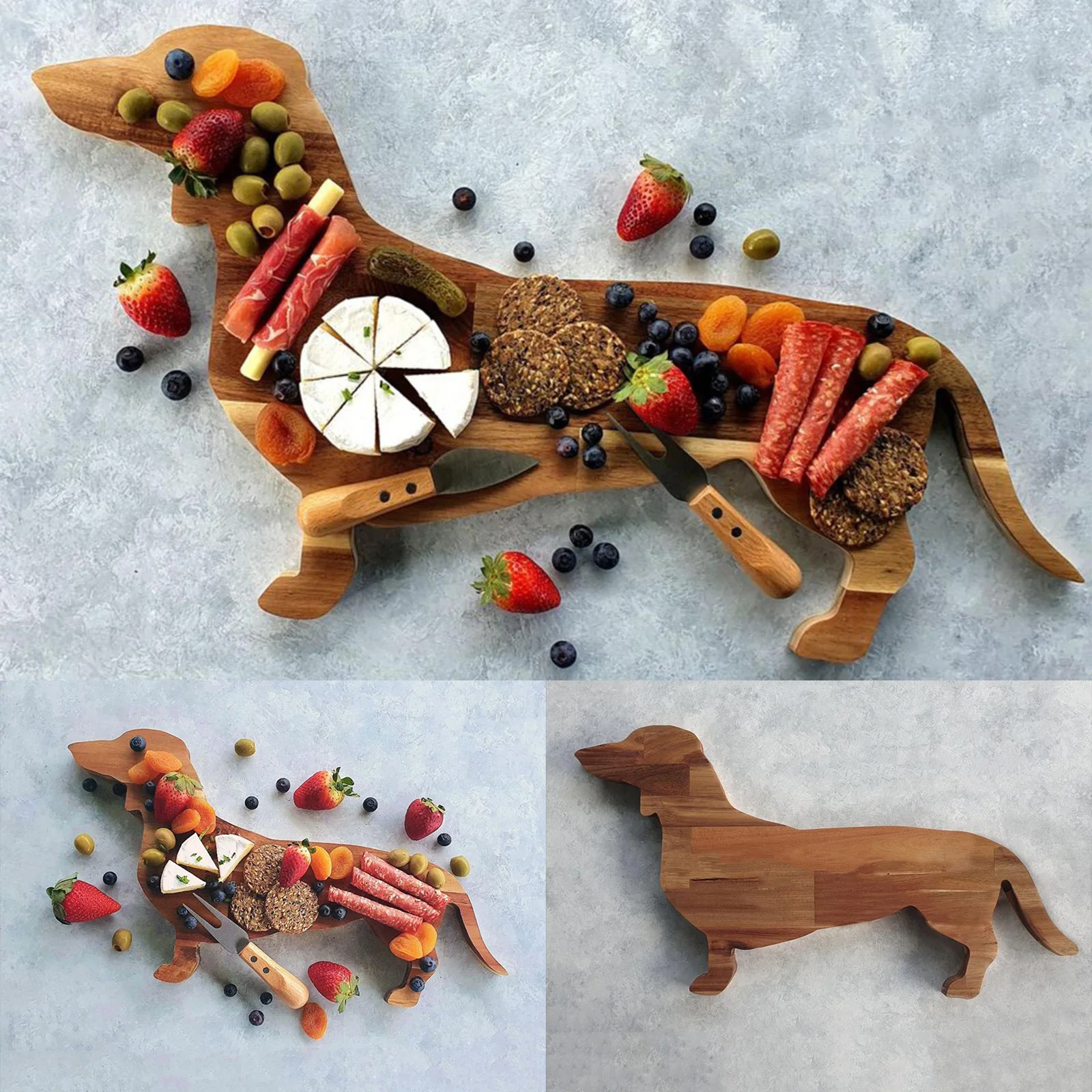 Custom OEM Party Serving Cookie Stand Fruit Tray Dachshund shape Dinner Plate Wooden Decorative Tray