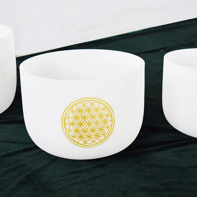 Sound bath Chakra Singing Bowl Set White 7pcs of A-B-C-D-E-F-D-G 6-12inch life flower  Crystal Singing Bowls