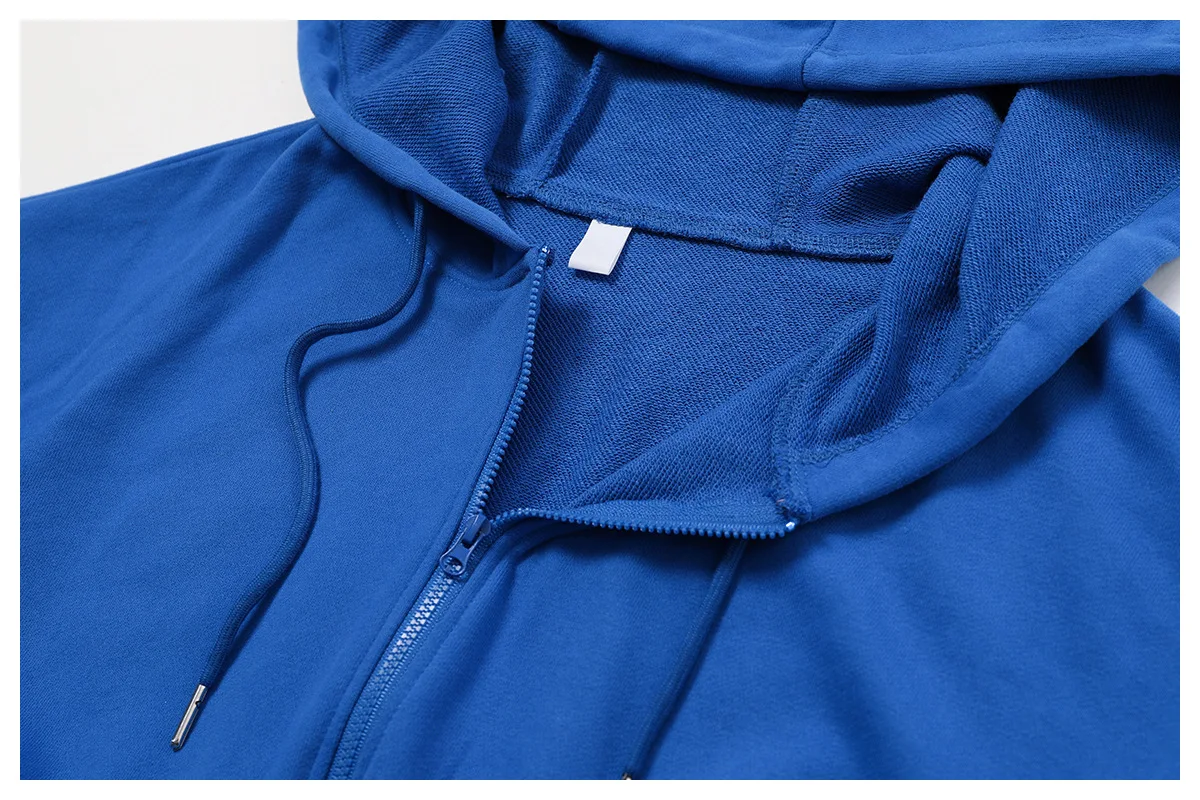 Custom Logo Women Cotton Zipper Jogging Drawstring Yoga Top Solid Hoodie Coat Active Training Sports Cropped Jackets for Women