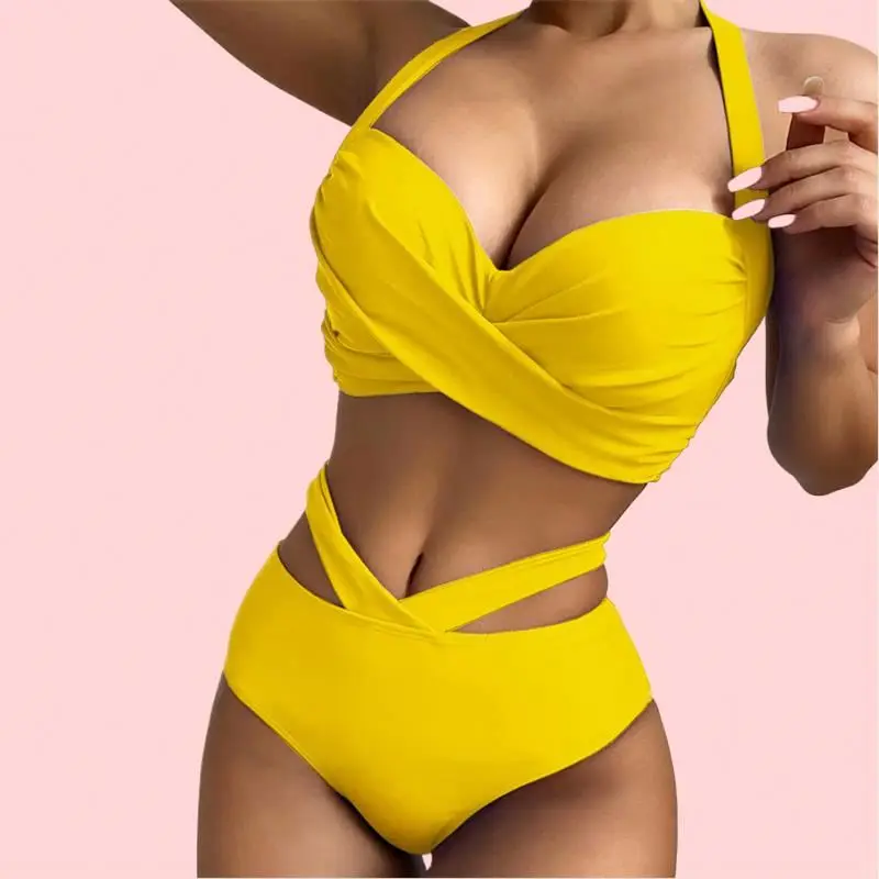 High Waist Thong Bikini Set For Women Daily Use Swimsuit Bodysuit with Pattern Made Swimwear Beach Bathing Suits