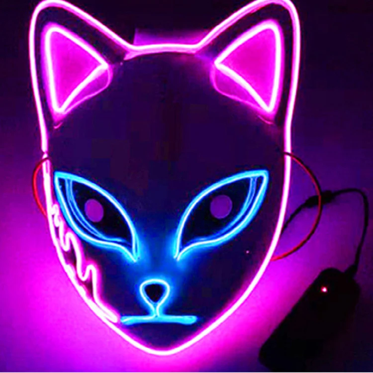 High Quality Themed Demon Halloween Masks Cosplay Anime Demon Slayer light up luminous Led Light Face Mask for Halloween Party