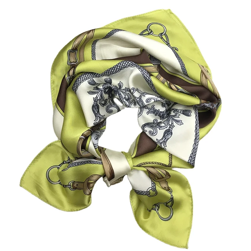Women Fashion Custom Design Luxury Pattern Head Handkerchief Small Square Silk Satin Scarf