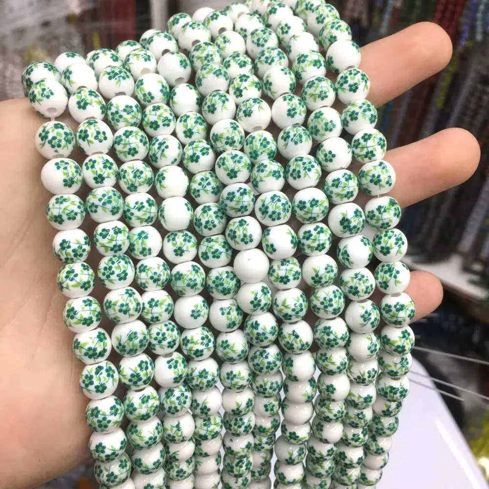 Wholesale Multicolor Ceramics Porcelain Round Beads For Bracelet Making Loose Glass Ceramics Beads Crystal DIY Beads