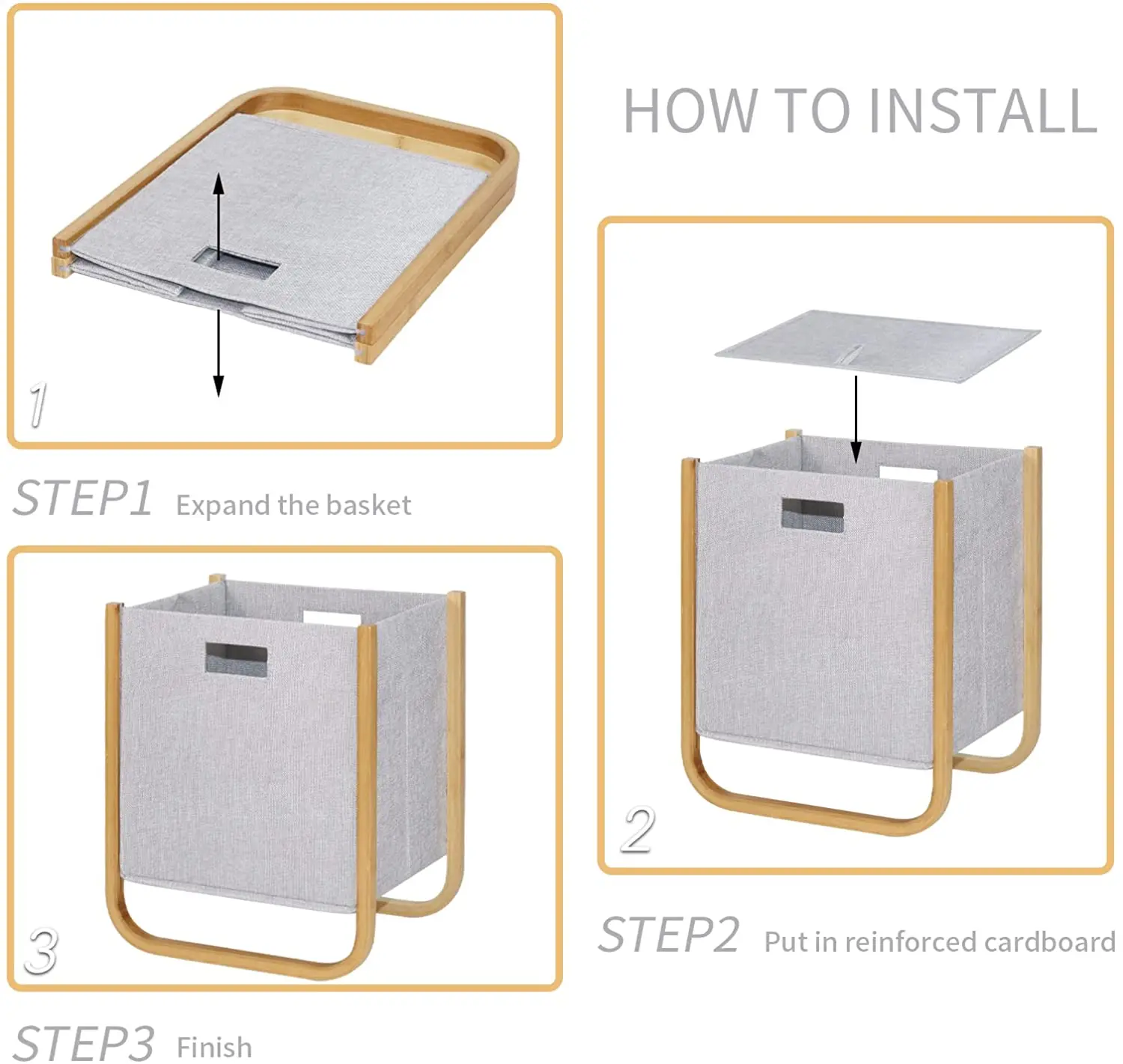 High Quantity Bamboo Hamper for Laundry Foldable Collapsible Laundry Basket with Bamboo Frame For Bathroom