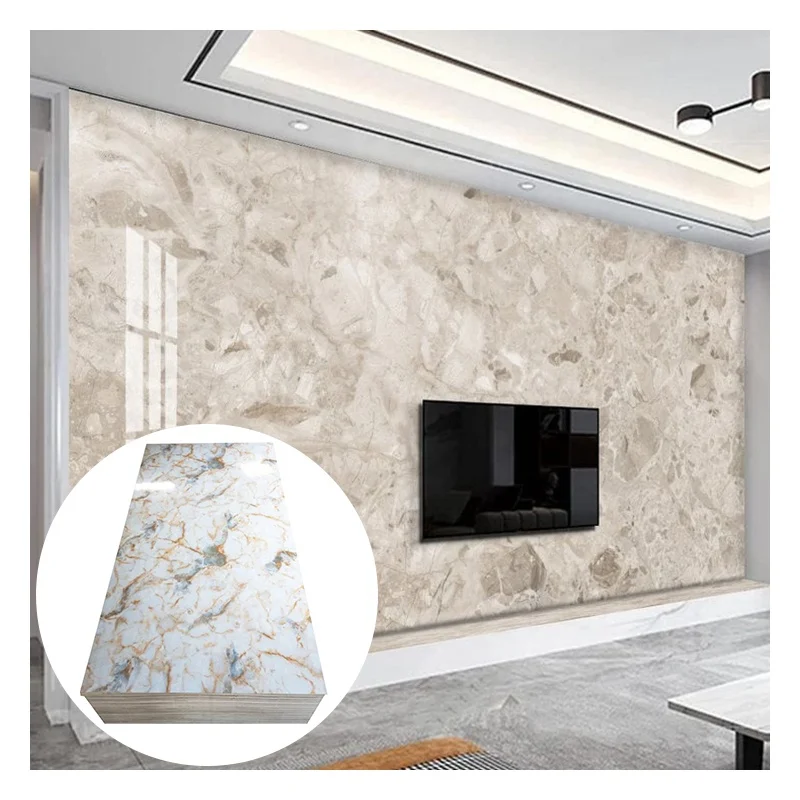 High Gloss UV Board Waterproof 3D Wall Panel PVC Marble Sheet for Decor