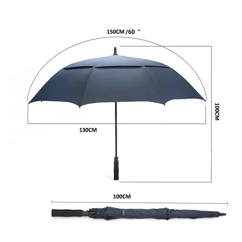Custom Large 30 Inch Auto Open Golf Umbrella Double Canopy Windproof Golf Umbrella With Logo Printing