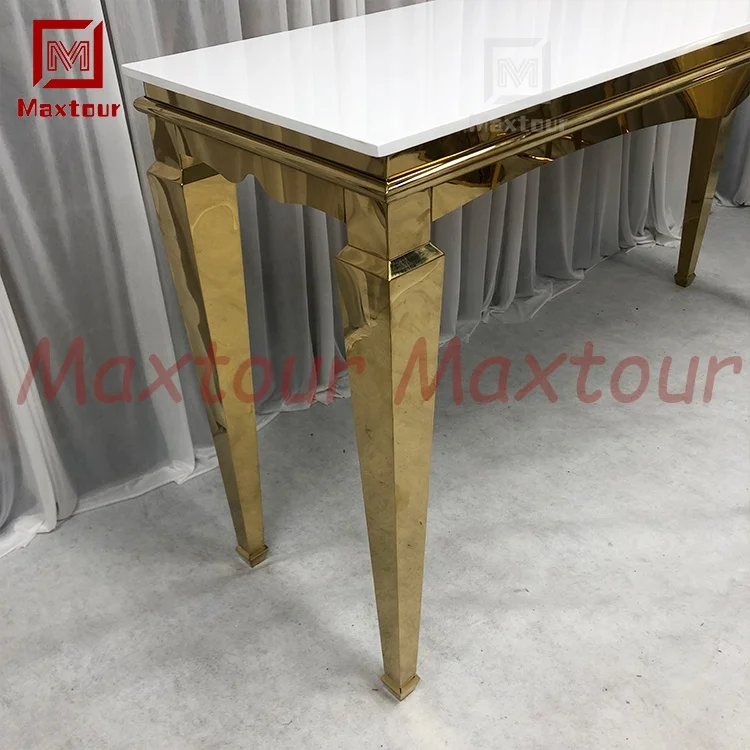 Luxury gold stainless steel and MDF top long high bar furniture table