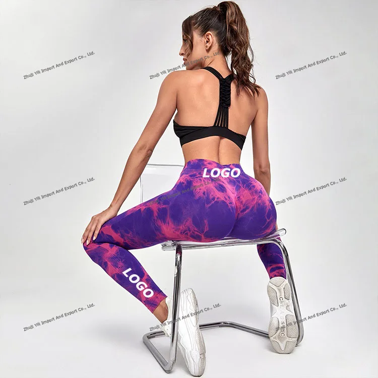 Quick-drying Large Stretch High Waist Yoga Fitness Pants Tie Dye Marble Soft Seamless Scrunch butt Yoga Leggings Tight For Woman