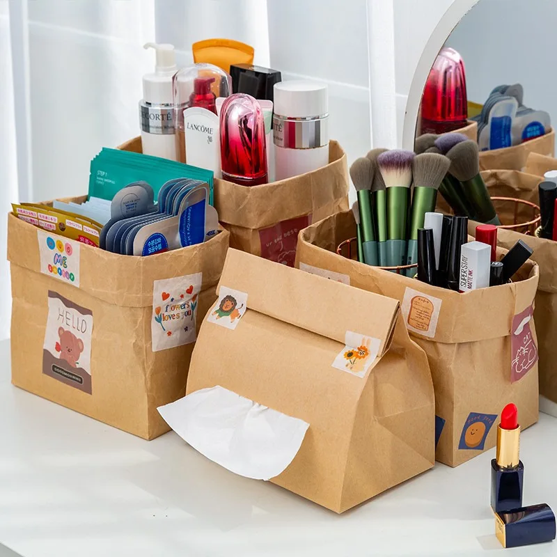 Custom printed logo high quality food oil-proof kraft paper bag refrigerator organizer bag multifunctional coated paper bag