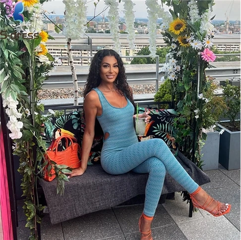 2022 New Digital Printing Sleeveless Hollow out Tight Yoga Workout Jumpsuit for Women