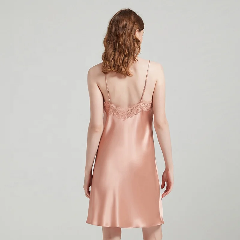Ladies good looking and healthy Summer silk satin lace slip sleeping dress,nightgown with bowknot decoration adjustable straps