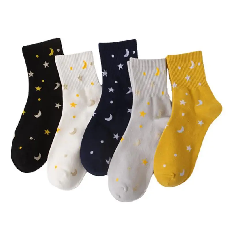 Корейская мода Moon Star Жаккардовые Женские носки дышащие хлопковые необычные