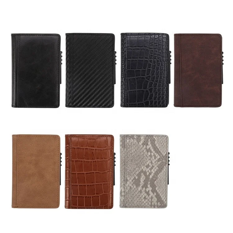 RFID Blocking mens Leather Wallet Card holder with aluminum card case