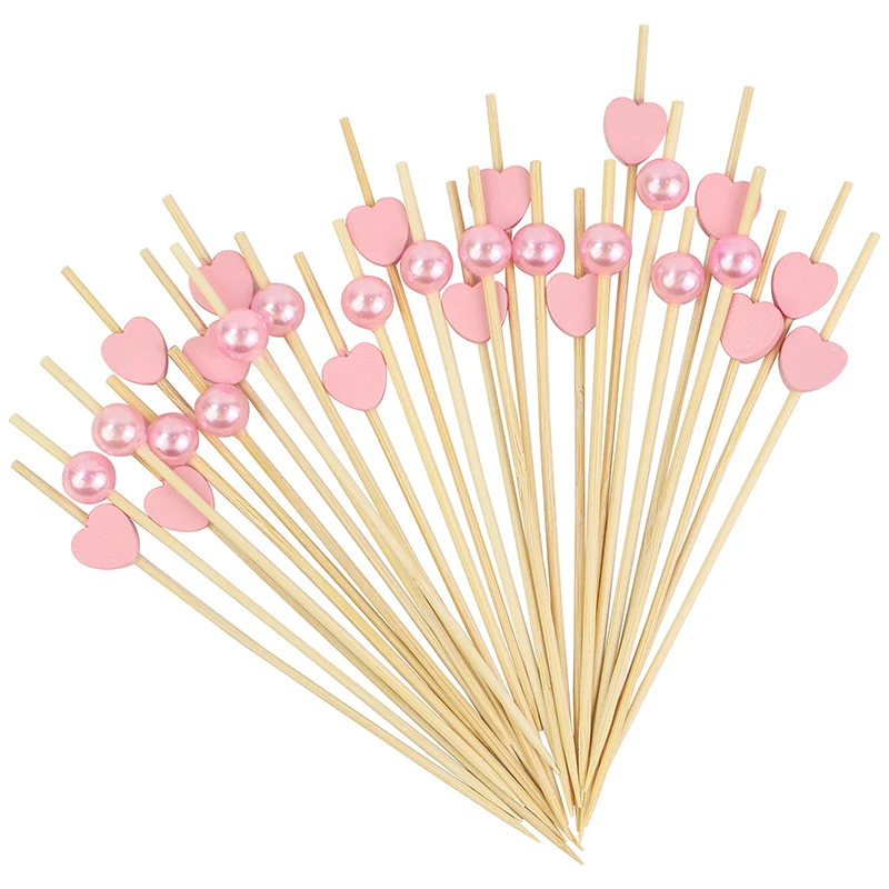 EVEN New Colorful Pink Ball Wood and Bamboo Skewer Cocktail Picks Fruit Decorative Skewers for Christmas