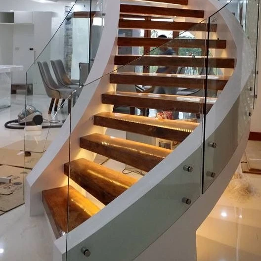 Curved/Arc spiral Staircase, Indoor staircase,Luxury Modern Home Decoration Glass decor stairs wooden Stairs