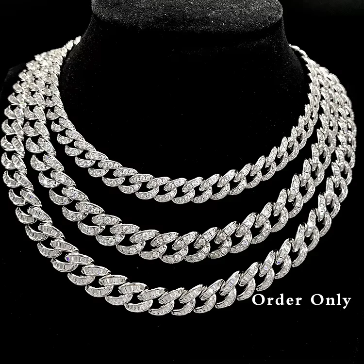 Hip Hop 925 Silver Jewelry Iced Cuban Chain Choker Necklace Custom Cuban Link Chain Necklace
