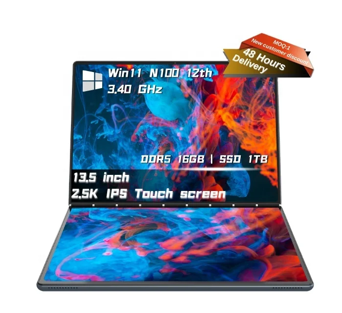 13.5inch 3.40Ghz N100 DDR5 16GB 128GB SSD touch double screen laptops brand new student education laptop tablet 2 in 1
