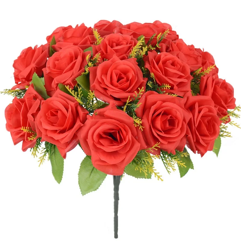 Wholesale 18 Head Premium Large Artificial Rose Bouquet Fake Silk Rose Flowers For Bridal Wedding