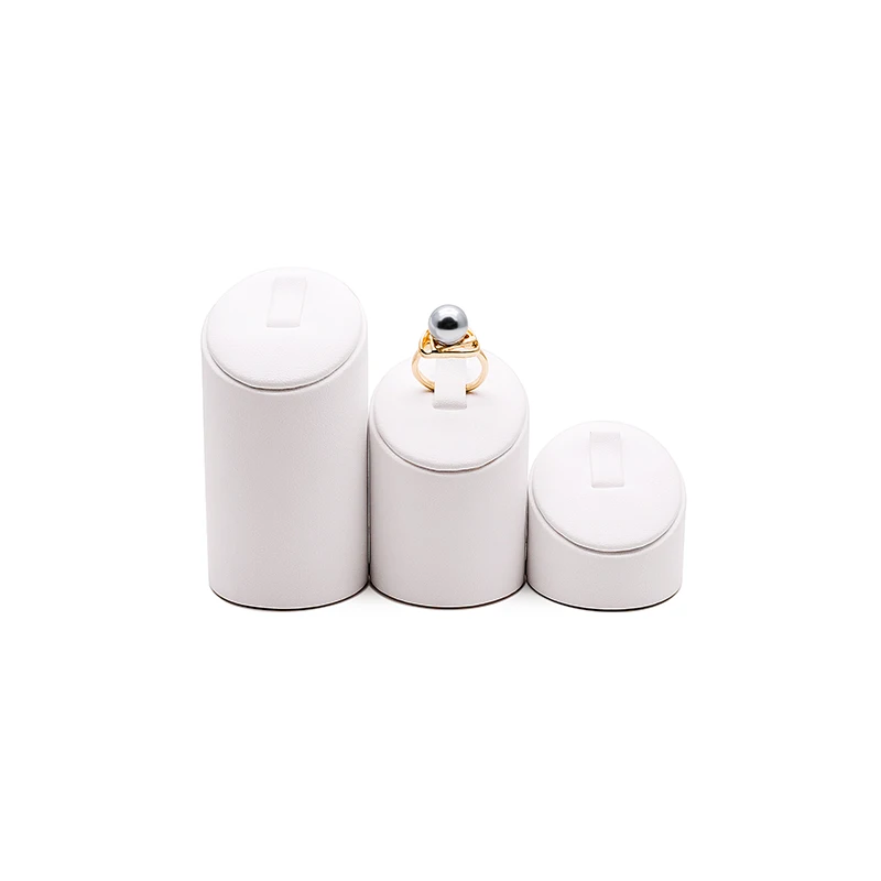 Wholesale Black White PU Leather Low/High Cylindrical Jewellery Ring Holder Stand