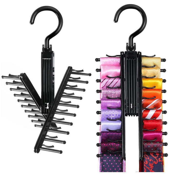 Rotate to Open/Close Tie and Belt Hanger With Non-Slip Clips