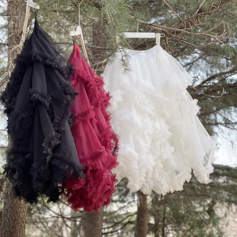 2023Spring and Summer new niche design multi-layer gauze skirt imported high-grade super fairy mid-length irregular skirt