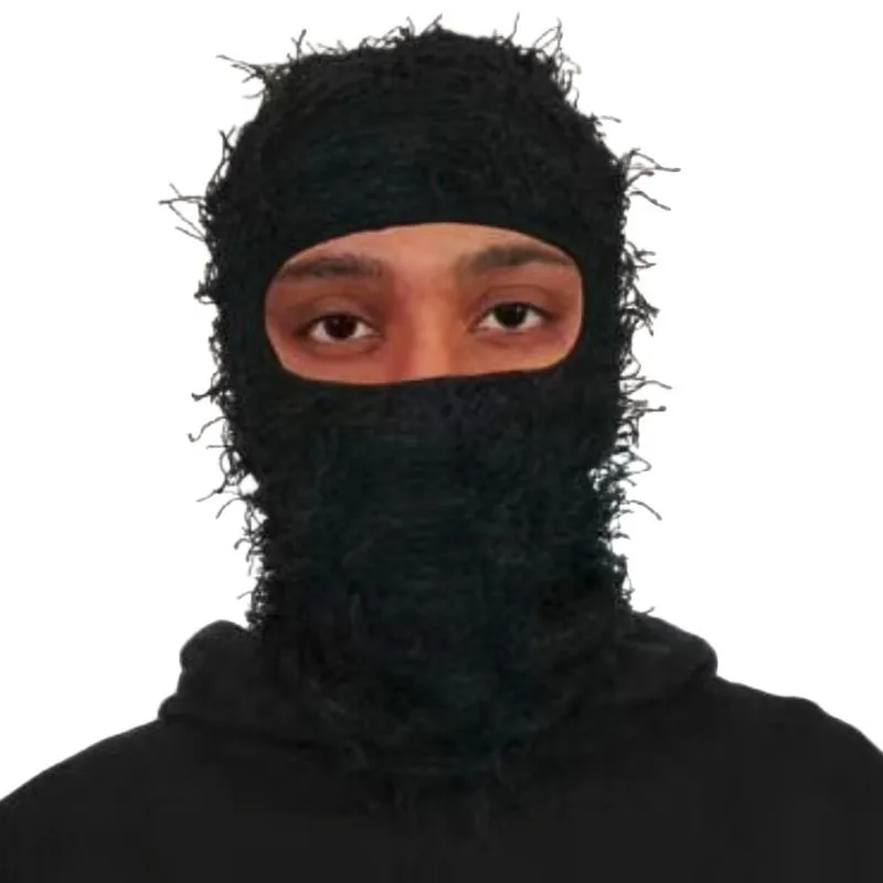 Wholesale Knitted Balaclava One Hole Full Face Wool Knitted Grassy Distressed Balaclava Ski Mask Hat