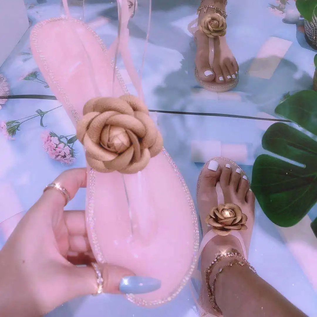 Шлепанцы с цветами для женщин сланцы блестящие хрустальные Тапочки