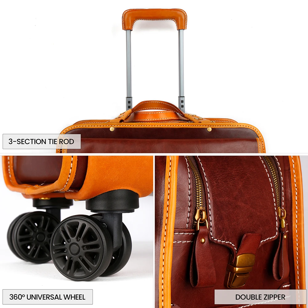 Lightweight Durable Airport Leather Trolley Travel Rolling Duffel Bag Wheeled Luggage Suitcase Airplane Cabin Suitcases
