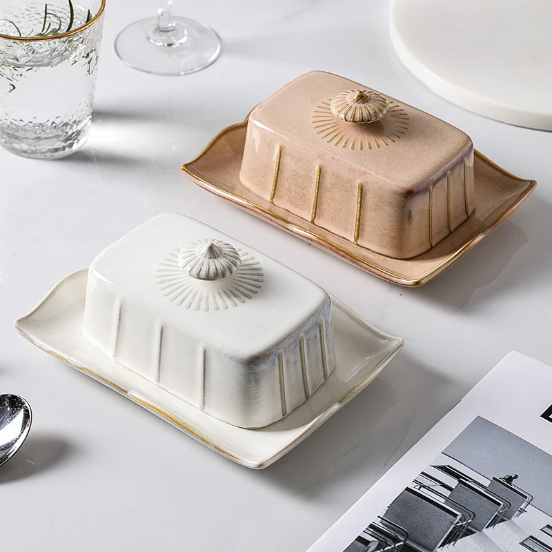 New Arrival Vintage European Style Ceramic Butter Dish Butter Container Butter Box for Home Restaurant