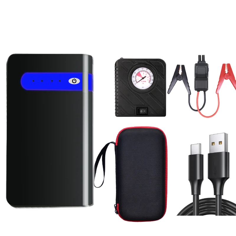 12v 12800mAh Car Battery Jump Starter portable Portable Emergency Car Jump Starter With Air Compressor  Smart Safety Cable