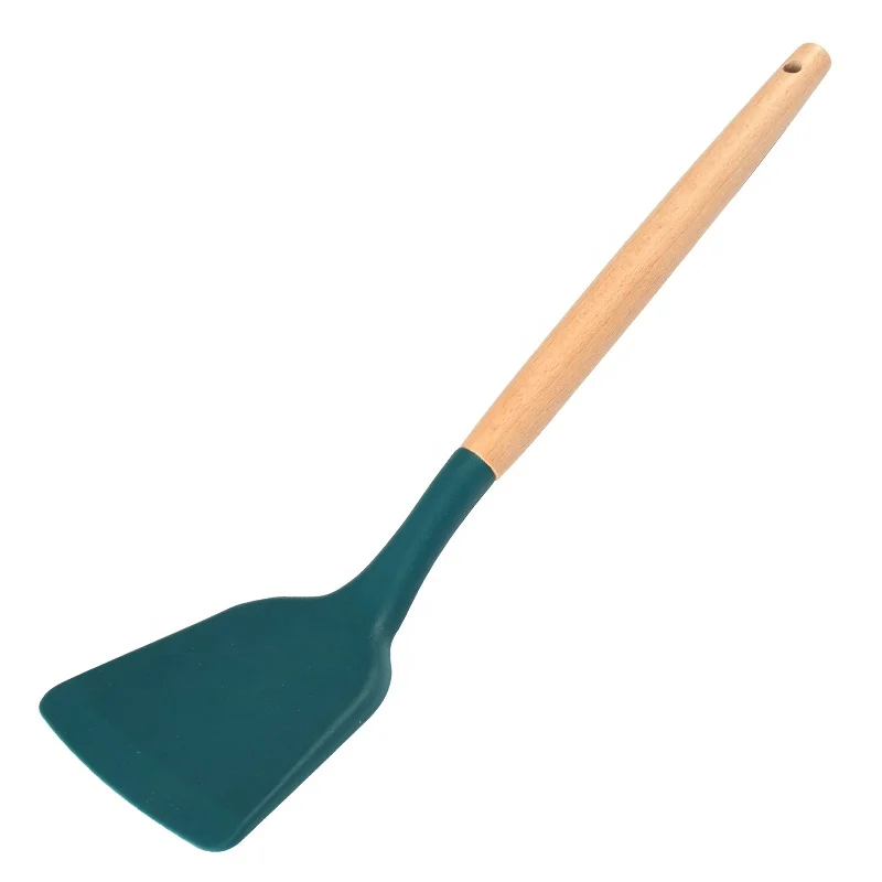 
 High Quality Cooking Turner Wood Turner Handle Long Silicone Spatula Turner  