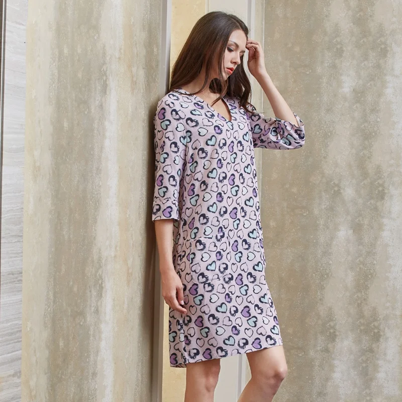 Brand OEM ODM Wholesale Hot Pink Pure Silk Crepe Stone Washed Basic V Neck A Line Tunic Dress for female