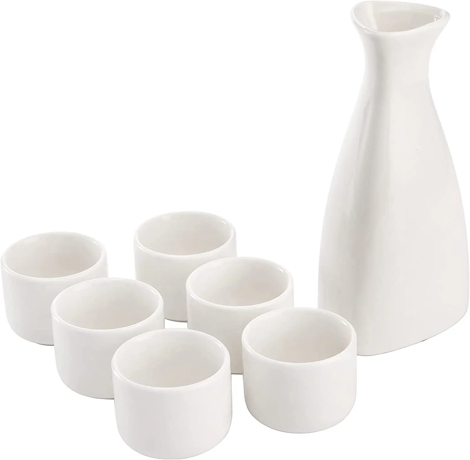 Japanese Style Ceramic Sake Set Handmade Porcelain Serving Carafe and 6 Porcelain Cups Wine Ware Set