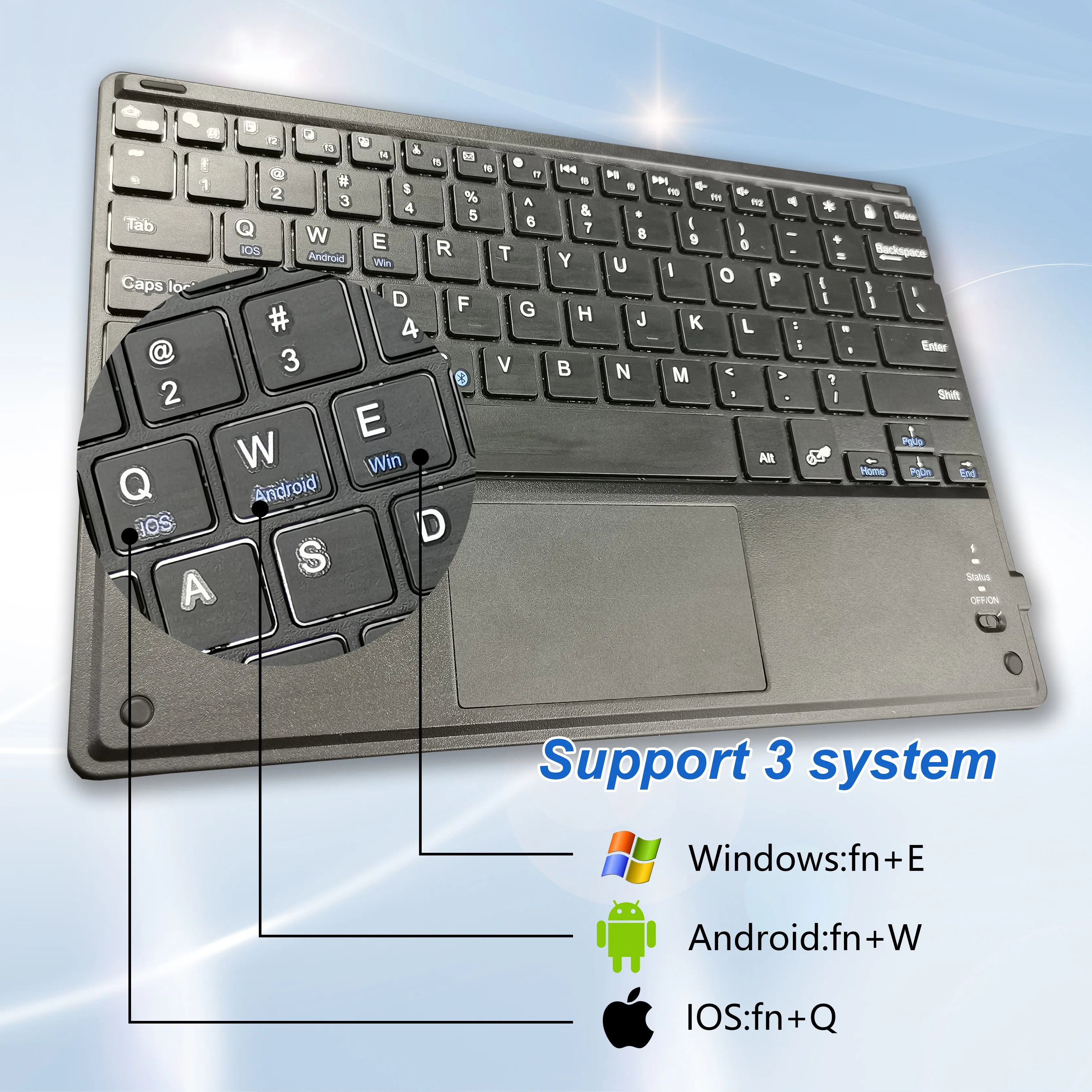 Универсальная клавиатура для ноутбука Ipad 10 дюймов, универсальная беспроводная клавиатура BT с трекпадом