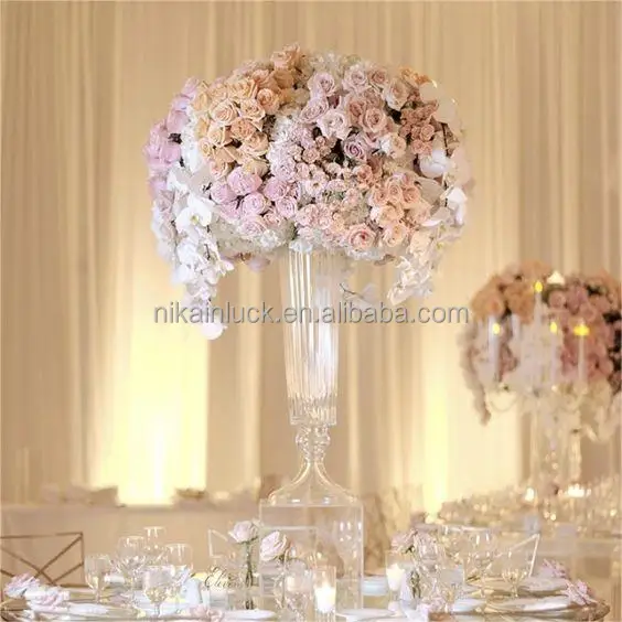 NIKA High Quality Clear Table Decoration Modern Tall Glass Flower Vase For Wedding Centerpieces