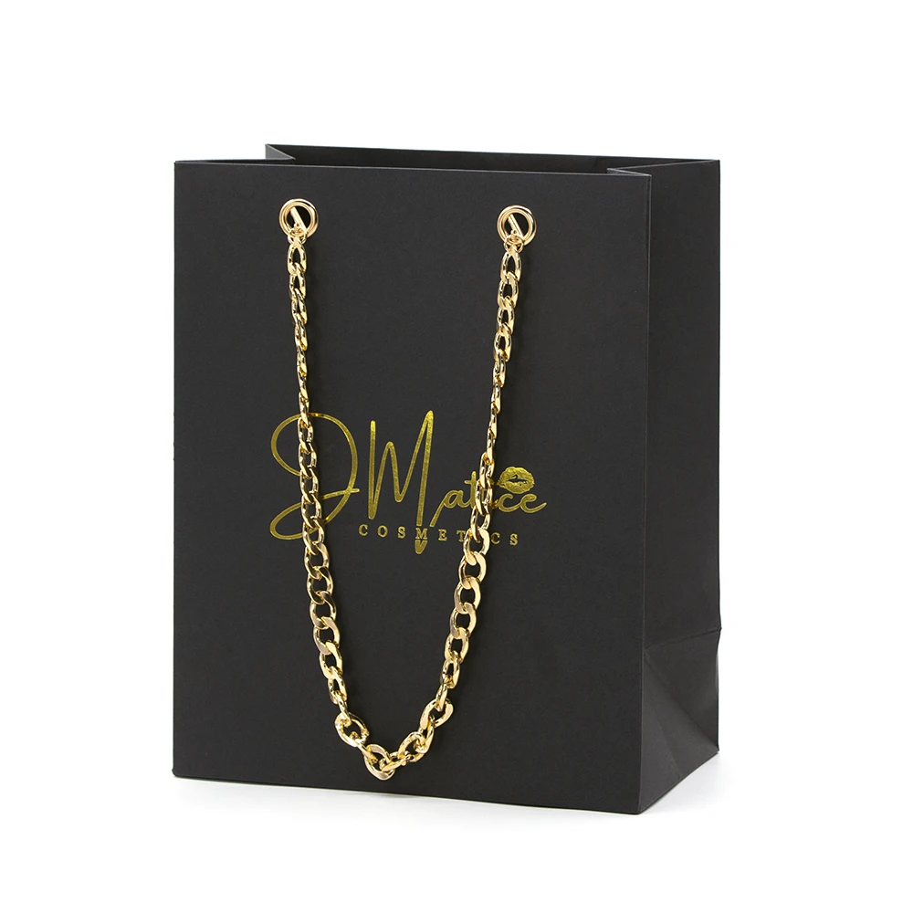 Custom Paper Bag Wholesale China Shopping Paper Bag Packaging Black Luxury Gift Premium Paper Bags With Chain Handle