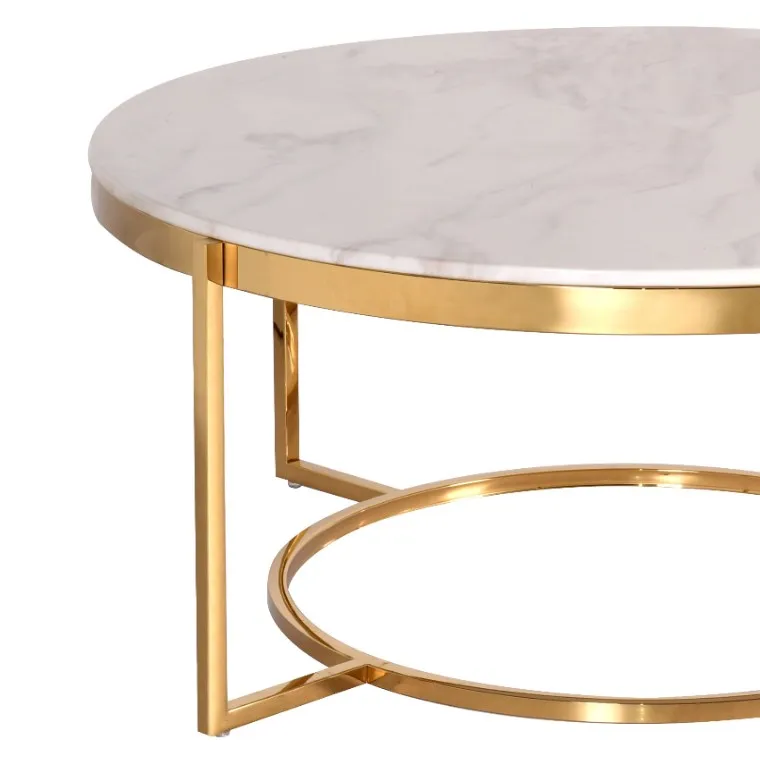 Modern Chic marble Round Coffee Table for Living Room Golden Brass side