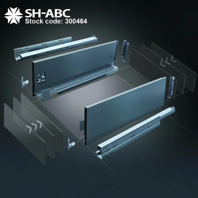 
SH ABC factory full extension soft close Double wall drawer slide metal box slim tandem box without frame kitchen hardware 