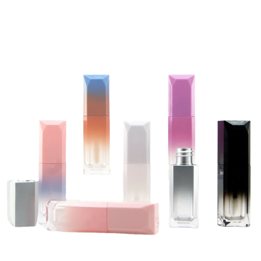 Empty 5ML Square Thick Wall Lip Glaze Tubes Pink White Black Blue Gradient Lip Gloss Tube